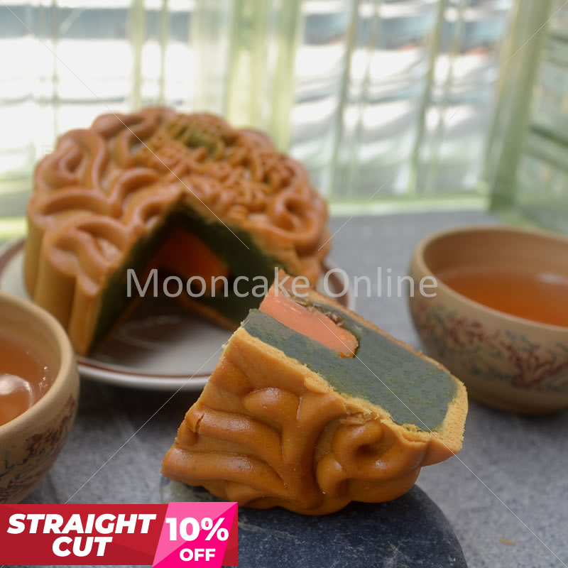 单黄绿茶 Green Tea Lotus Paste Mooncake with 1 Yolk [4 pieces] [Straight Cut]